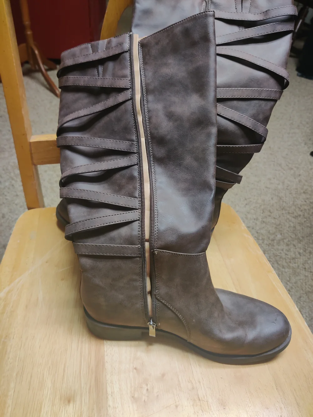 Journee Collection Brown Mid-Calf Buckle  Braided Boots Size 8.5